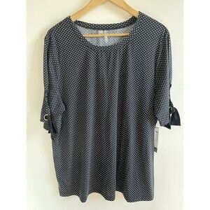 Silver Wear Womens Blouse 2XL XXL Black White Dot pullover stretch New